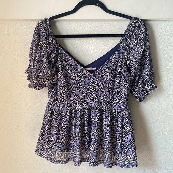 Mi Ami cropped sheer floral printed blouse with sheer sleeves - Picture 1 of 6